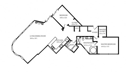 Floor plan for 2 beds, 2 baths, 1500 sqft